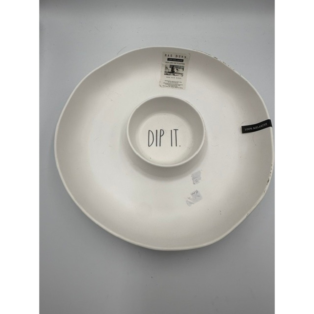 Rae Dunn White Melamine Chip and Dip Platter DIP IT Round Serving Tray